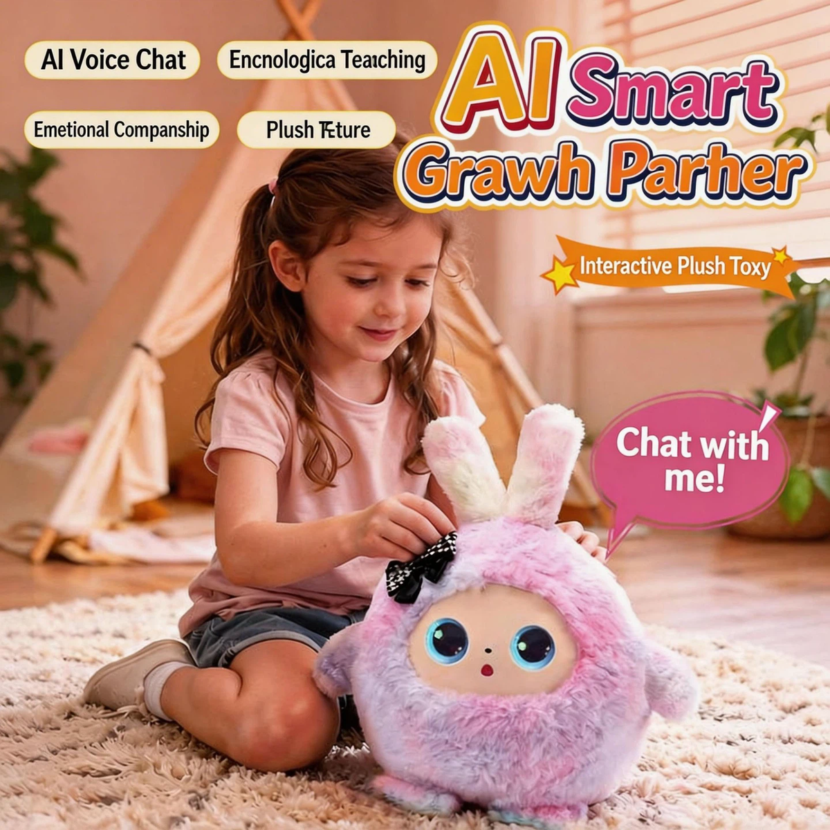AI Interactive Plush Doll, Multi-language Smart Robot, Kids Educational Early Learning Toy