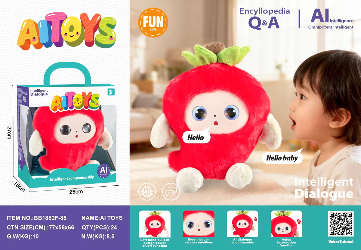 Multi-Language AI Interactive Radish Plush Doll, Phone Connectable, Expressive Movable Eyes